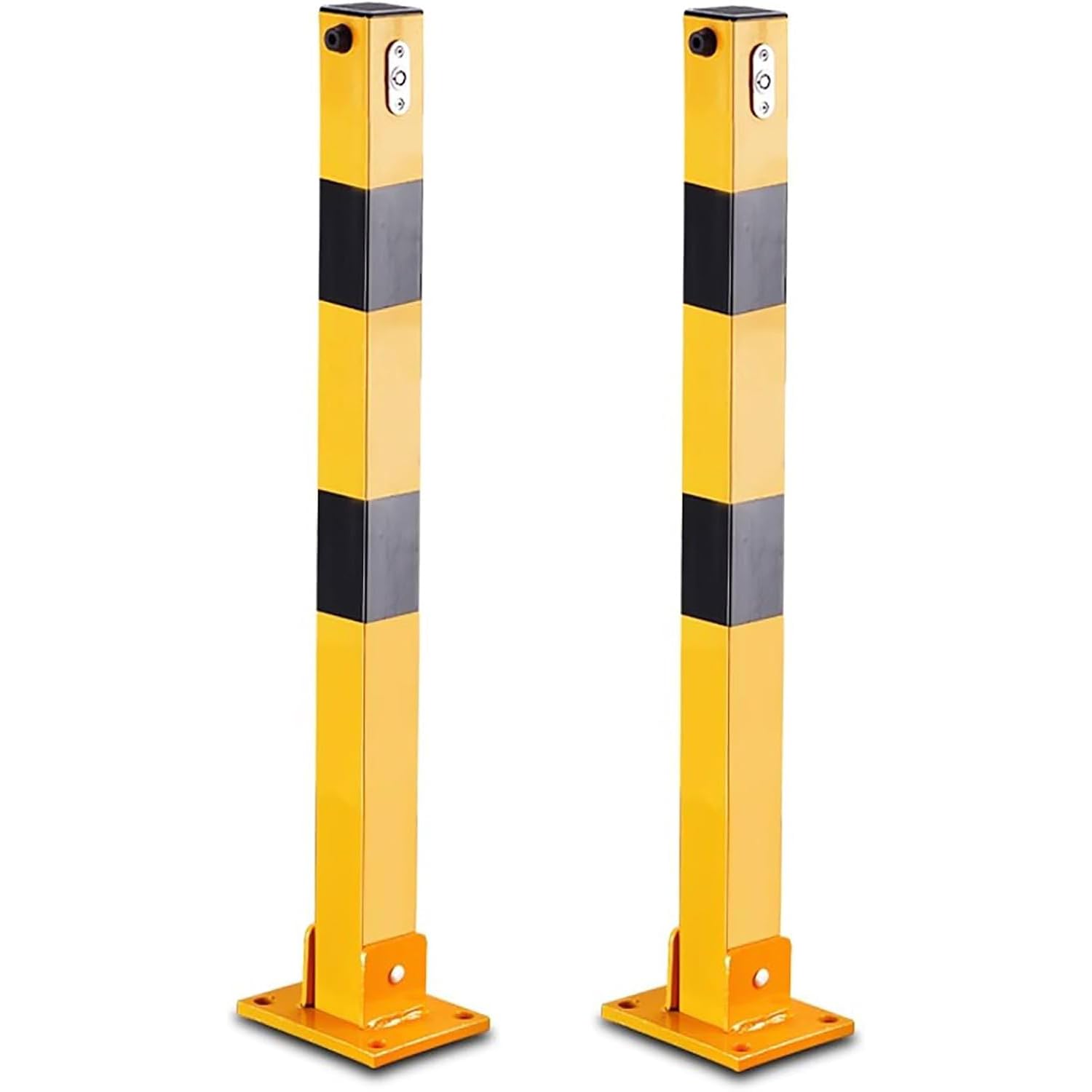 Bolardo de estacionamiento plegable de acero, poste extraíble resistente con bloqueo y rayas de advertencia, barrera de seguridad para seguridad de calle y garaje