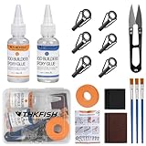 THKFISH Fishing Rod Tip Repair Kit or Rod Guides with Glue, 6 Sizes Fishing Pole Tips Replacement Kit for Fishing Pole Tip with Rod Guides, Epoxy Glue, Wrapping Thread and Tape