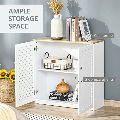 Homcom Sideboard Buffet Cabinet, Kitchen Cabinet, Coffee Bar Cabinet With Double Louvered Doors And Adjustable Shelf For Living Room, Hallway, White #TOP28