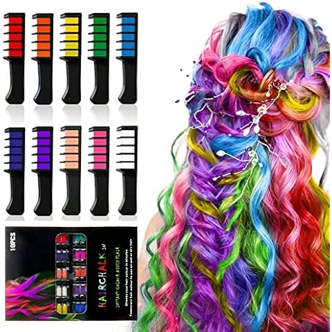 Hair Chalk, 10 Colors Temporary Washable Hair Color Chalk Halloween Birthday Christmas Cosplay and DIY, Non-toxic Gift for Girls Boys Teen Kids Cover