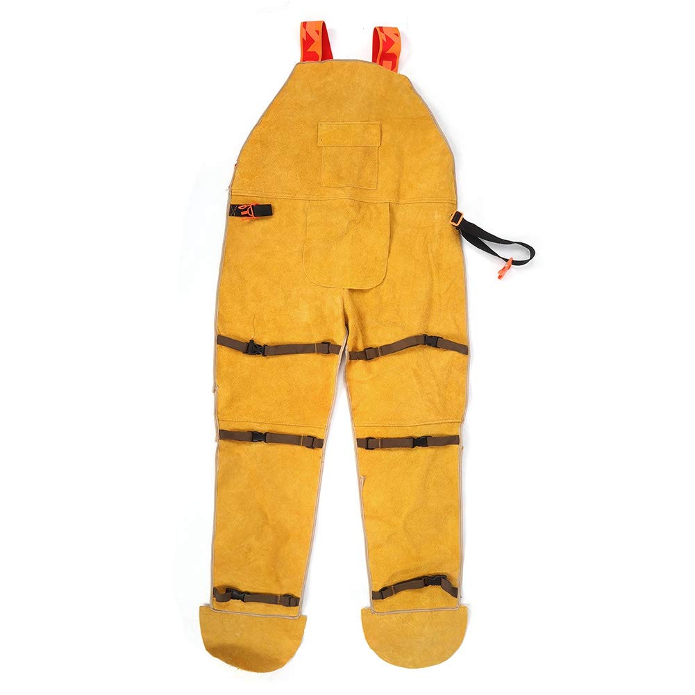Tuta lavoro ignifuga con gambe divise per una vestibilità como durante i lavori di saldatura, realizzata in resistente pelle bovina, giallo, 1 pezzo