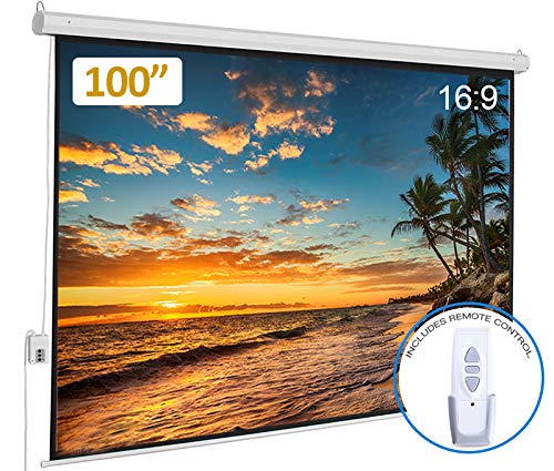 Auto Motorized Projector Screen 100 inch 16:9 HD Diagonal with Remote Control, Wall/Ceiling
