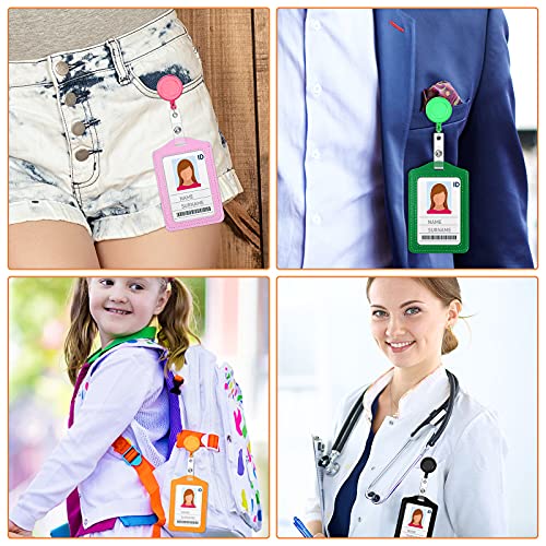 Porte-badge rétractable lot de 24 en cuir synthétique vertical multicolore avec clip
