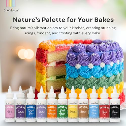 Plant‑Based Natural Liqua-Gel Food Coloring by Chefmaster, No Artificial Dyes, Gel Color for Icing, Frosting, Fondant, & Decorating, Quality Crafted in California USA, Yellow, 1.87 oz