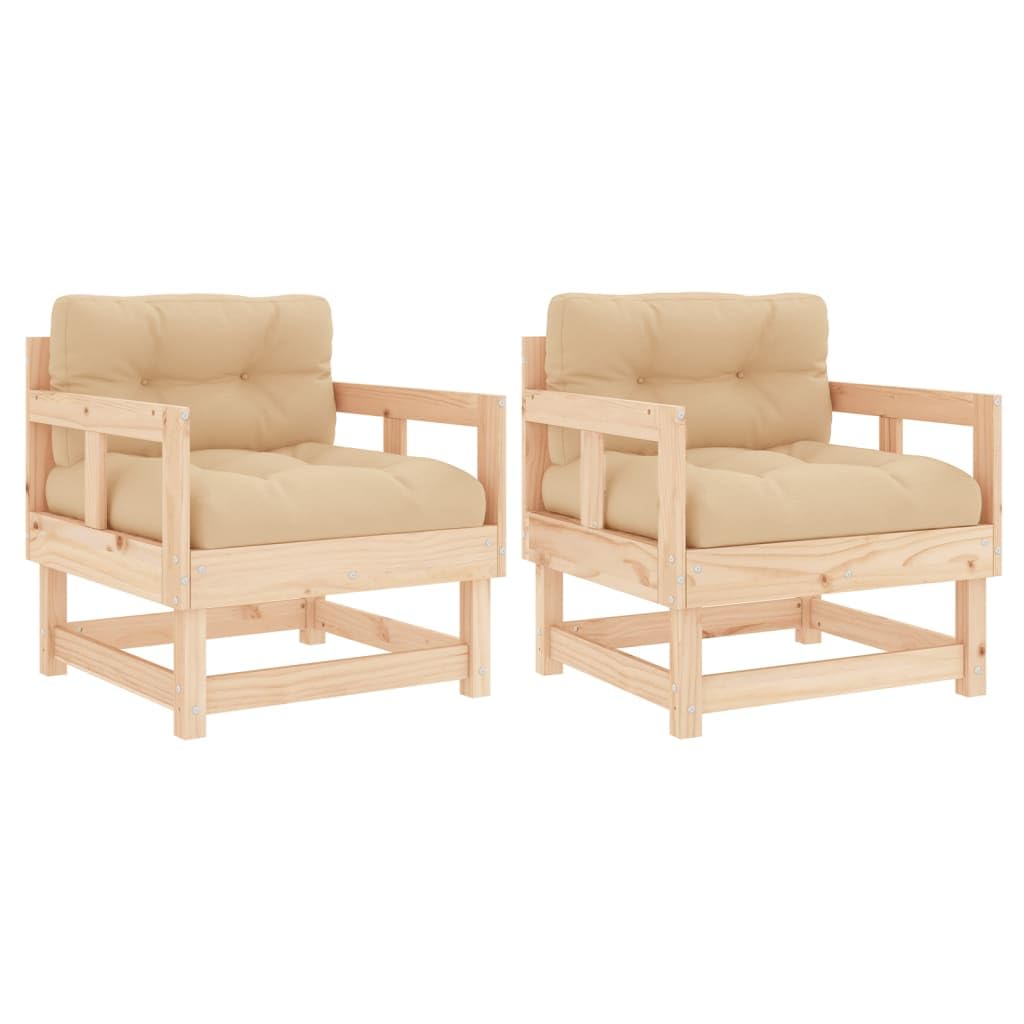 vidaXL Sillones de jardín con Cojines 2 uds Madera Maciza de Pino