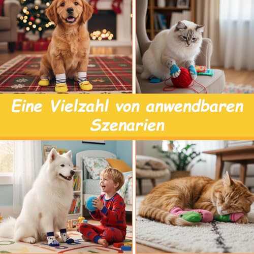 DqiUnaX Hundesocken Anti Rutsch, 5 Paar Pfotenschutz Mit Niedlichen Designs, Anti-Rutsch Socken Für Kleine Hunde, Indoor Schutz Bei Kälte Und Glatten Böden, Größe M 7,5 * 3 cm