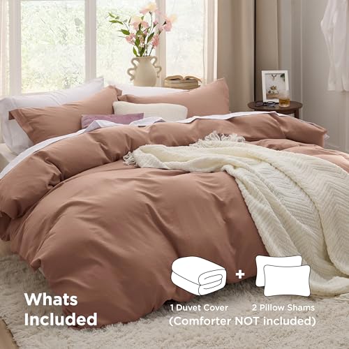 Image of Bedsure Mocha Mousse Duvet Cover King Size - 3 Pieces Prewashed Cotton-Like Polyester Extra Soft Bedding Set, Includes 1 Duvet Cover 104x90 Inches with Zipper Closure & 2 Pillow Shams, No Comforter