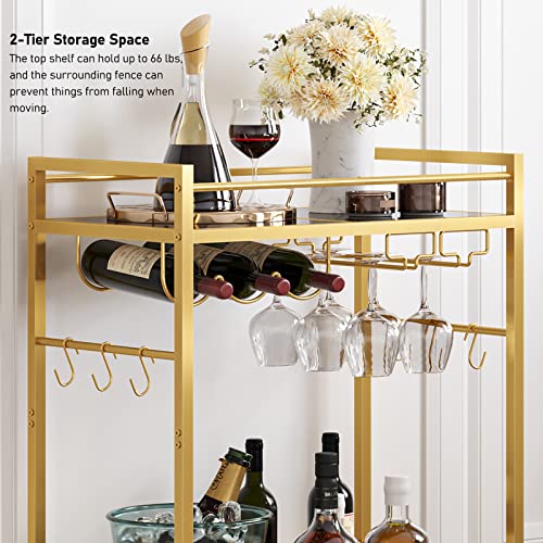 Tutotak Bar Cart, Serving Cart For Home, Microwave Cart, Drink Cart, Mobile Kitchen Shelf With Wine Rack And Glass Holder, Rolling Beverage Cart, Gold Bc01Bb031 #TOP4
