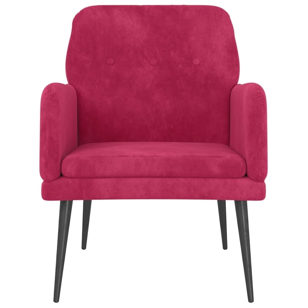 Poltrona imbottita con braccioli in tessuto di velluto rosso vinaccia, comoda poltrona con schienale e struttura in metallo per relax e comfort