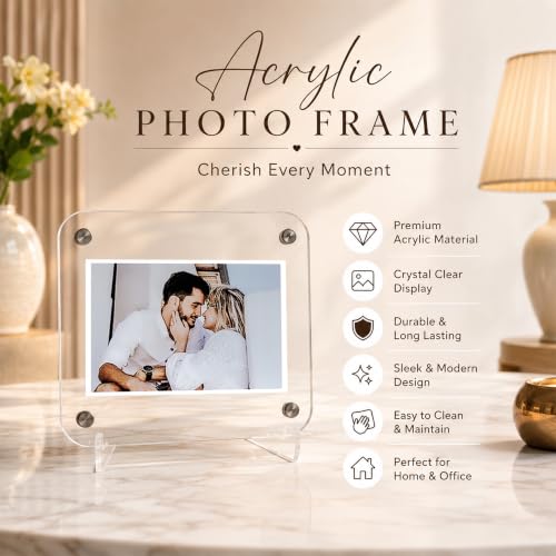 Image of Art Street Magnetic Acrylic Photo Frame for Fridge, Double-Sided Display, Pack of 1, With Stand, 6x9 cm Fridge Magnet Clear Picture Frame, Personalize & Swap Photos (Photos Not Includ)