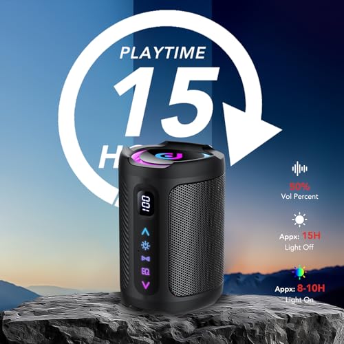 Image of aowoka Bluetooth Speaker, 2026 Portable Wireless Speakers with Led Light, Bluetooth 5.4, 15H Playtime, Enhanced Bass, IPX7 Waterproof, Outdoor Speaker for Travel, Sport, Party, Biking.