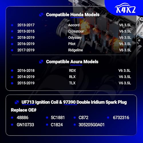 Image of UF713 Ignition Coil & 97390 Double Iridium Spark Plug Replaces# 305205G0A01 | Fits for Honda Accord Pilot Odyssey Ridgeline Crosstour /Acura RDX TLX RLX V6 3.5L 2013 2014 2015 2016 2017 2018 2019