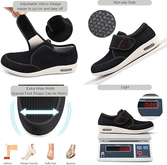 Image of Diabetic Shoes for Men Wide Width Elderly Men's Diabetic Shoes Adjustable Closure Breathable Lightweight Non Slip Air Cushion Sneakers for Swollen Feet Edema