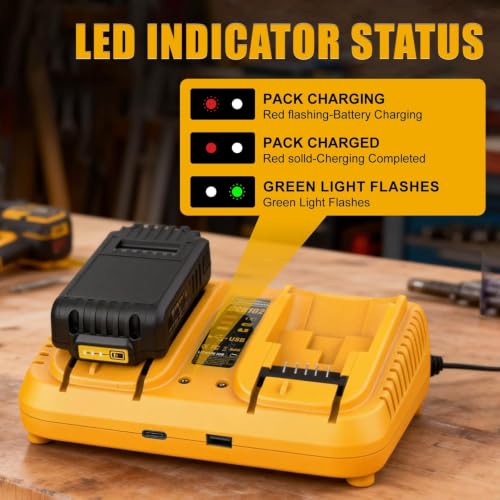 Image of DCB102 20V Max Dual Port Battery Charger Replacement for Dewalt, Compatible with Dewalt 12V-20V Batteries, with USB & Type-C Charging Ports