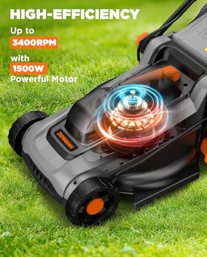 DOVAMAN LA36A Elektro Rasenmäher 1500W, 36cm Schnittbreite, 95% Fangrate, 6-Fach Schnitthöhe, 40L Fangkorb, 2-in-1 Mulchen & Sammeln… – Ansicht 3