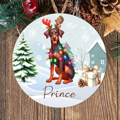Personalised Working Dog Breed Christmas Tree Hanging Decor - Custom Name Pet Bauble For Dog Owners - Christmas Keepsake For Doggy Parents (Doberman Pinscher, MDF Wood - Indoor Use Only)