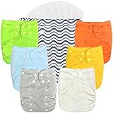 wegreeco Cloth Diapers 6 Pack with 6 Inserts & 1 Wet Bag, Washable Cloth Diapers for Babies, One Size Adjustable Reusable (Vibrant)