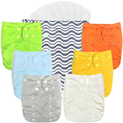 Image of wegreeco Cloth Diapers 6 Pack with 6 Inserts & 1 Wet Bag, Washable Cloth Diapers for Babies, One Size Adjustable Reusable (Vibrant)