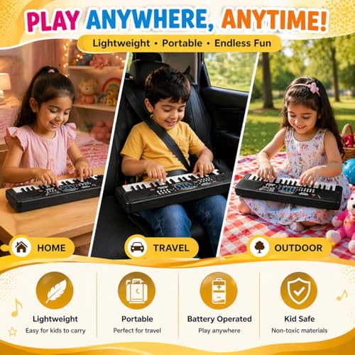Image of BigFun Kids Piano Keyboard with Mic (1 Year Warranty) | 37 Keys, 8 Rhythms, 8 Tones & 6 Demo Songs | Electronic Musical Toy for Boys & Girls Age 2-9 | Educational & Recording Musical Toy