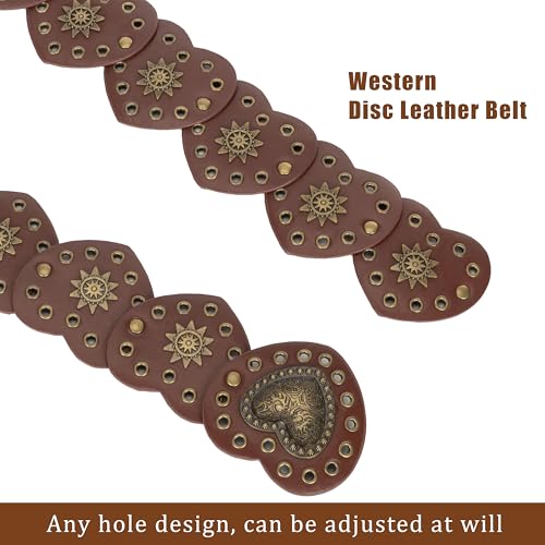 Western Cowboy Wide Disc Belts for Women Leather Disk Link Belt Boho Waist Belts for Dress Jeans4