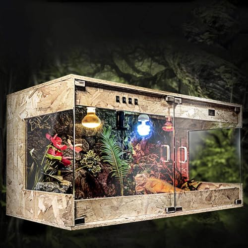 YangAera 爬虫類ケージ 両生類生息地 居心地の良い 両開きドア 60X40X40CM パノラマ 爬虫類 OSB 通気性が良いの給餌ボックス トカゲ スパイド カメレオン ヘビ カエル ムカデ ヤモリ ハムスター トトロ ヘッジホッグ 亀 生体 給餌ボックス 木製飼育ケージ グラステラリウム