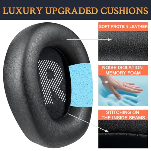 Image of SOULWIT Professional Replacement Earpads Cushions for JBL Quantum 100 /100X /100P /100M2 (Q100 /Q100X /Q100P /Q100M2), Quantum 350 (Q350) Headphones, Ear Pads with Softer Protein Leather - Black