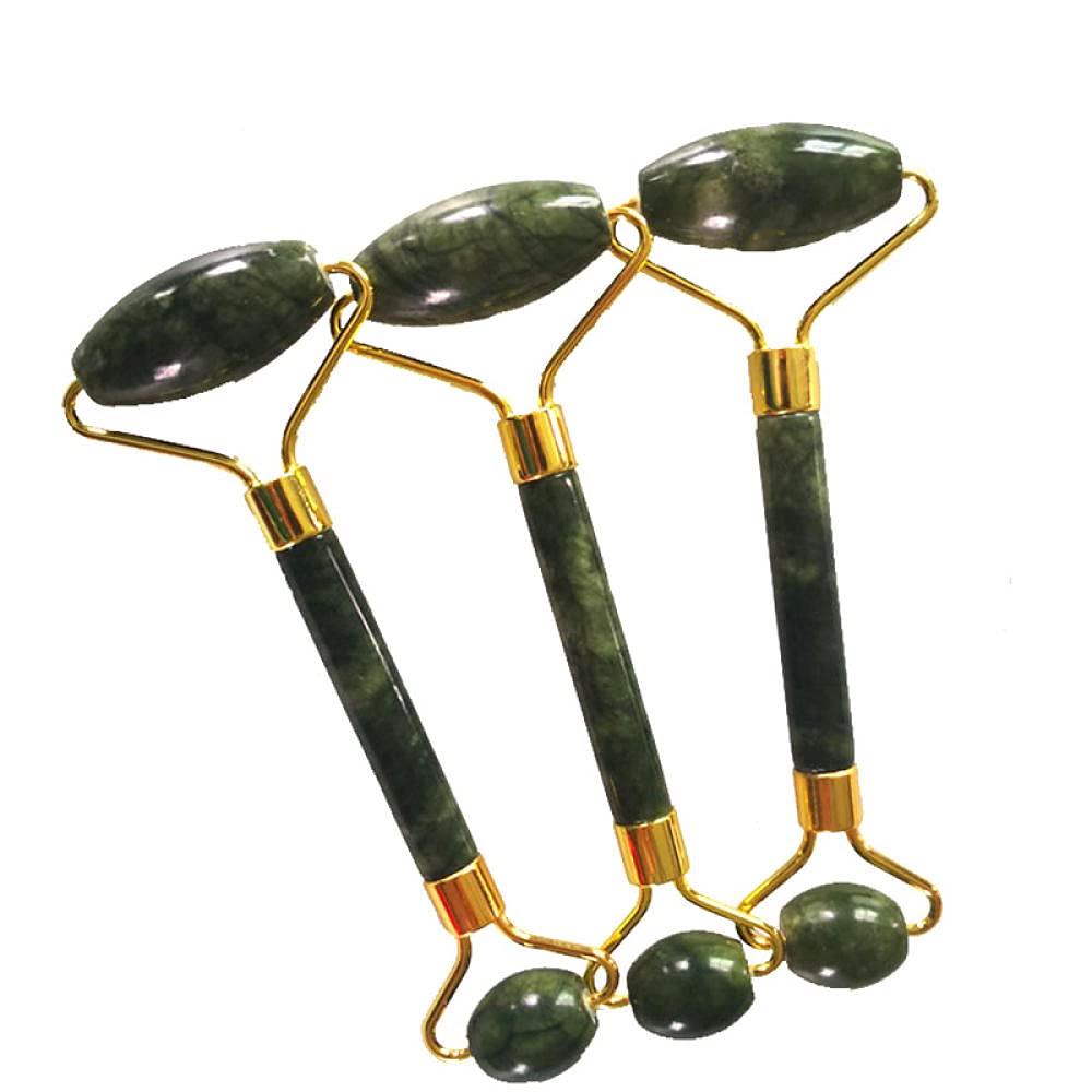 Doppelkopf Gesichtsmassage Roller Jade Stein Gesicht Thin Massagegerät Relaxation Werkzeug Grüne Jade Roller-1 stück
