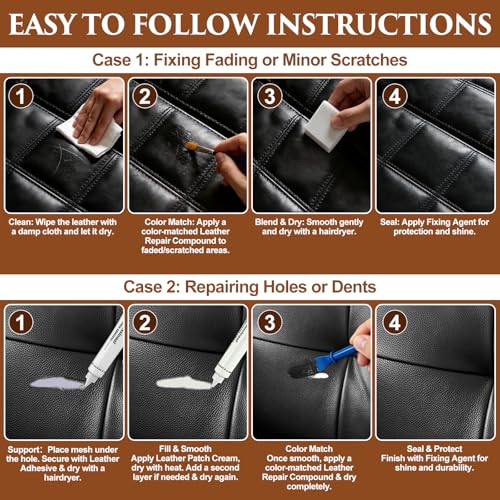 GLOWPOINT Black Leather Repair Kit for Furniture, Car Seats, Sofa, Jacket, and Purse, Vinyl Repair Kit with Super Easy Instructions to Match Any Color, Restore Any Glossy Leather Surface - Thumbnail 5