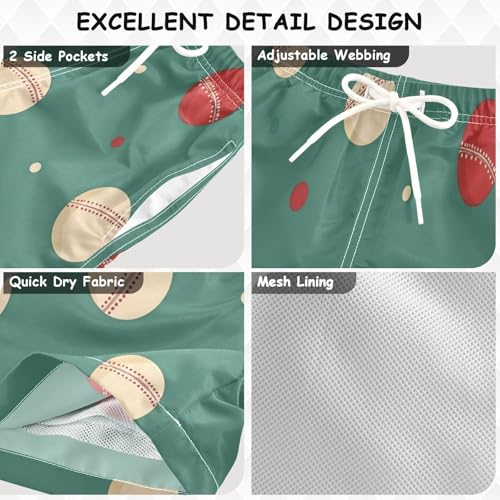 Boys Beach Board Shorts Cricket Ball Sport Green Swim Trunk Teen Swimwear 8-16Y3