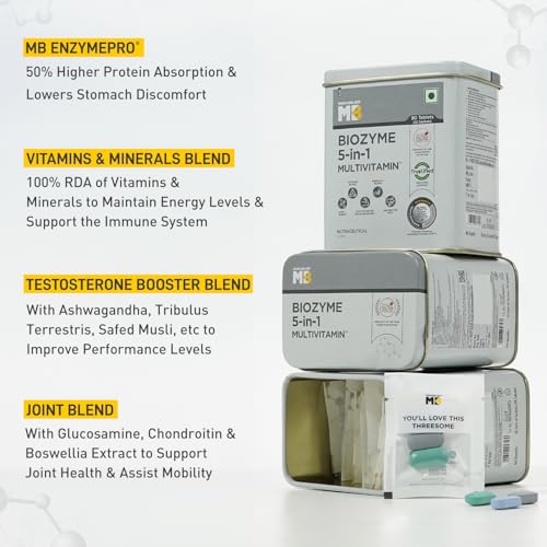 Image of MuscleBlaze Biozyme Daily Multivitamin (90 Tablets) With Omega 3 Fish Oil 1000mg (30 Capsules) | Combo Pack