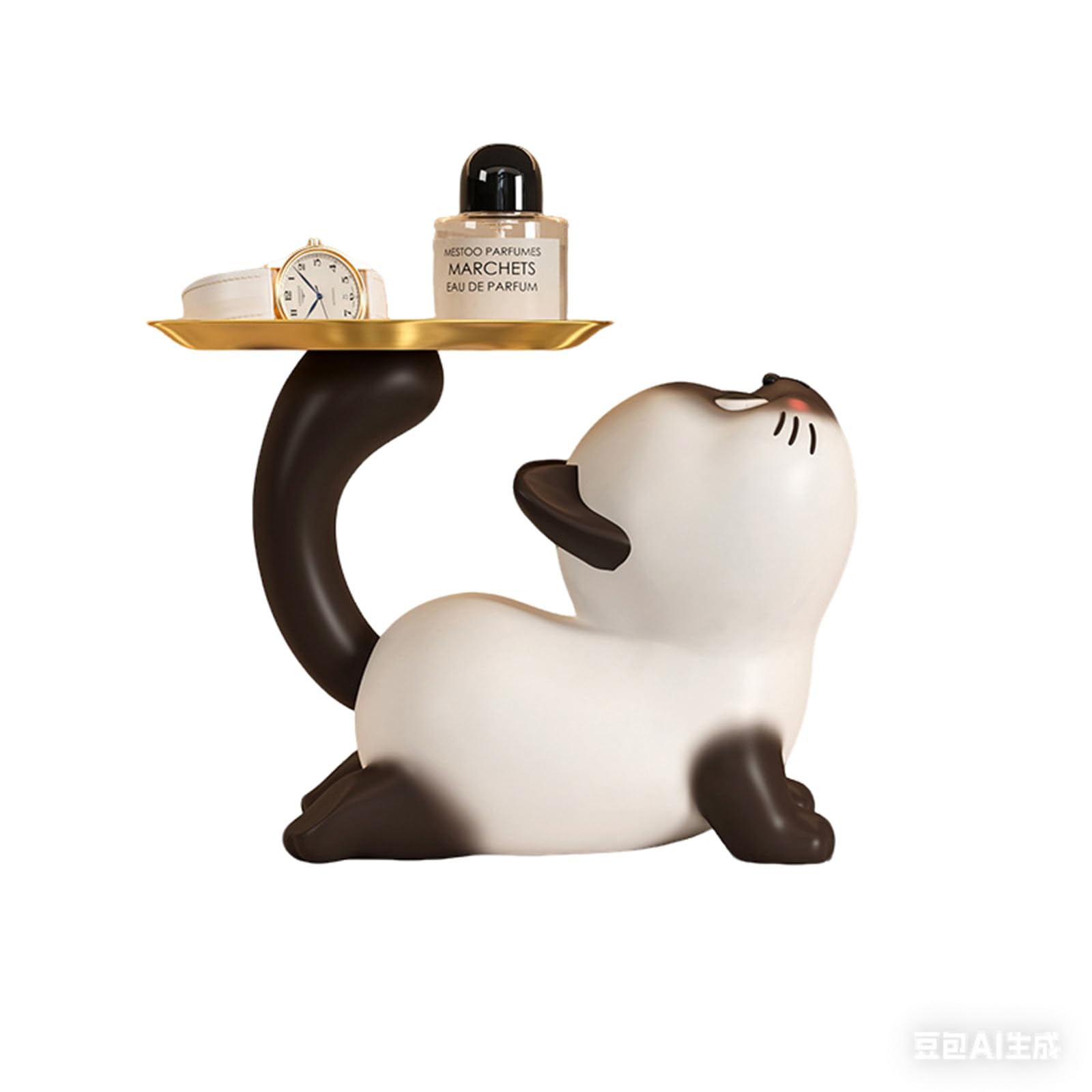 Siamese Cat Tray Statue, Elegant Entryway Organizer Decor, Key Holder Candy Dish for Keys, Coins, Jewelry, Resin Figurine for Home Office Desk Decor(Playing)