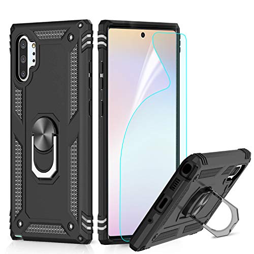 Masstimo Funda Galaxy Note 10 Plus, Armor Carcasa con 360 Anillo iman Soporte Hard PC y Silicona TPU Fundas Carcasas para Samsung Galaxy Note 10 +, con Protector de Pantalla (Negro)
