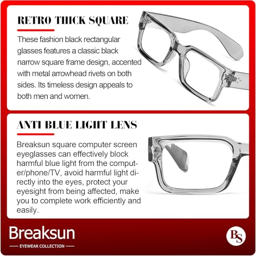 Image of Breaksun Rectangle Glasses for Men Women Square Blue Light Glasses Thick Frame Black Eyeglasses