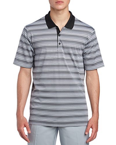 adidas Golf Men's Climacool Sport Classic Stripe Polo Shirt, Black/Vista Grey/Black/White, Small