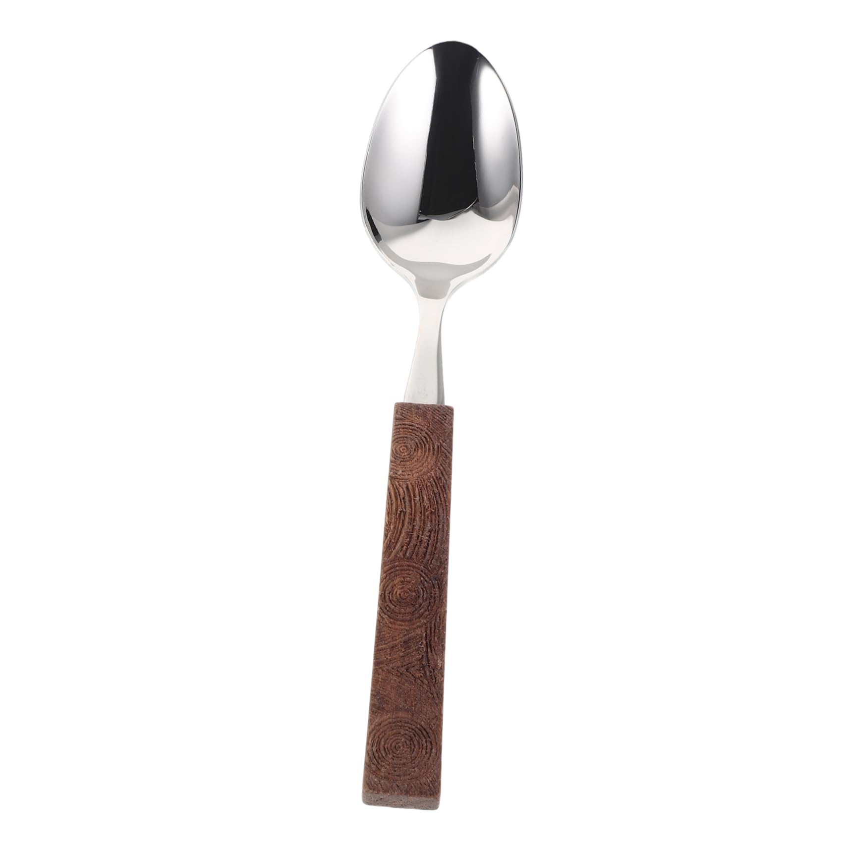 CIYODO Stainless Steel Spoon Wooden Handle Elegant Carved Soup Spoon for Dinner Buffet Serving Utensils