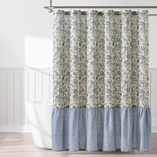 Lush Decor Lillian Block Print Linen Textured Shower Curtain Sing...