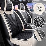 maipula Car Seat Cover For Dacia Duster Prestige,Front and Back Seat Covers 5 Pieces PU Leather Vehicle Cover,(Color:Black and White) - Image 7