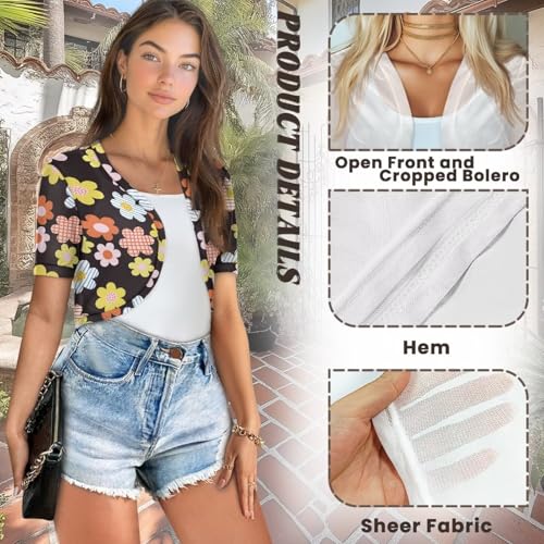 Image of Womens Short Sleeve Bolero Shrug Open Front Knit Cropped Cardigan Shoulder Cover for Dress Cute Casual Knit Cover Up