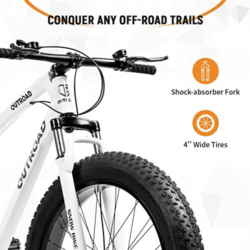 Paname 21 Speed Fat Tire Mountain Bike For Men Women, 26 Inch Wheel With 4 Inch Supersized Knobby Tires, Dual Disc Brakes And Shimano Drivetrain, Anti-Slip Bicycle For On/Off Road Riding White #TOP1