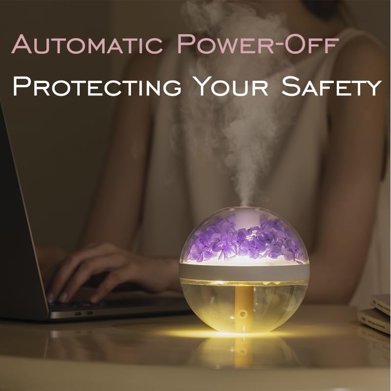 Miniatura 5 de Humidificador portátil de flores preservadas, capacidad de 9.1 fl oz, difusor de aceite esencial recargable con luz nocturna y apagado automático