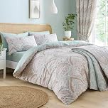 Dreams & Drapes Green Jacobean Duvet Cover – Double Size (200x200cm) – Reversible Boho Bedding Set with 2 Pillowcases – Moroccan Persian Floral Design – Exotic Lilac Linen – Soft Touch