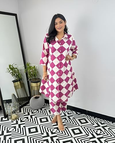 Image of LookMark Women's Cotton Blend Trendy Regular Fit Solid Printed Kurti with Stright Bottom |Kurti Set for Women
