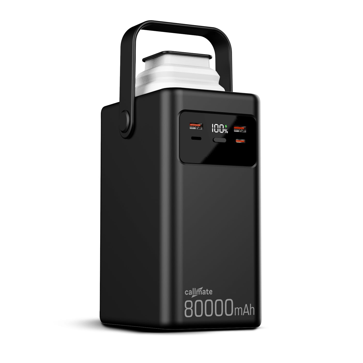 CALLMATE 80000mAh 23W Fast Charging Power Bank with 4 in 1 Built-in Detachable Cables, USB-C PD & Dual USB-A QC 3.0 Outputs with Lightn-ing Input & Digital Display (Black, Pop-Up LED Light)