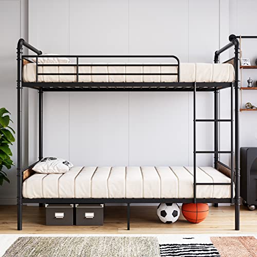 Metal Bunk Bed Twin Over Twin, Heavy Duty Bed with Safety Guard Rails, Heavy Duty Metal Slats, No Box Spring Needed, Black