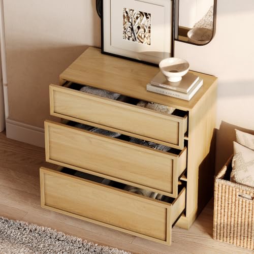 Image of WAMPAT Wided Nightstand with 3 Drawers, Modern Tall End Table with Large Storage for Bedroom, Bedroom Wooden Side Table and Closet Organizer, Oak,1 Pcs