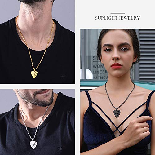 Suplight Stainless Steel Black Guitar Pick Necklace for Men Waterproof Guitar Picks Holder Pendant Plectrum Music Note Necklace Musical Guitarist Jewelry Gift for Women Men2