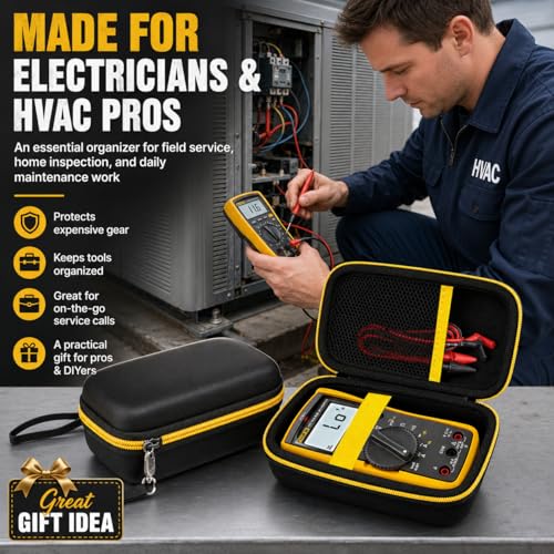 Image of COMECASE Hard Multimeter Case Compatible with Fluke 117 /115 /116 | Hard Shell Storage, Mesh Pocket for Test Leads, Handle, for Fluke 101 107, Electricians and Travel, Black Interior, Case Only