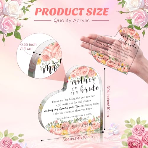 Hushee 2 Set Mother of Bride and Groom Gifts Set Includes Handbag Canvas Makeup Bag Acrylic Heart Decoration Wedding Handkerchief for Mom Mother in Law Bridal (Flower)3