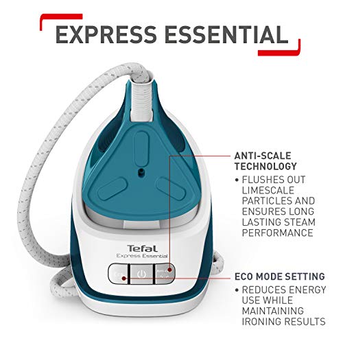Tefal, Express Essential, Steam Generator Iron, 120g/min Steam Output, Xpress Glide Soleplate, 280 g/min Steam Boost, 5.2-Pump Bars, with Scale Rinsing System, White and Blue, (SV6115) - Image 2