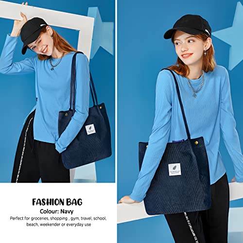 Image of Ayieyill Corduroy Tote Bag for Women Canvas Shoulder Cord Purse with Inner Pocket